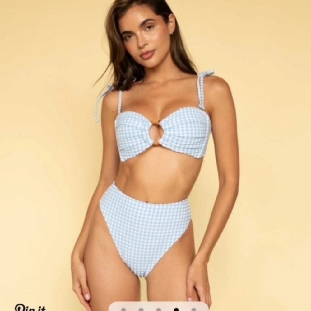 Montce Light Blue Gingham Bikini Bottoms NWT - Picture 2 of 6